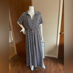 Blue and white collared maxi dress